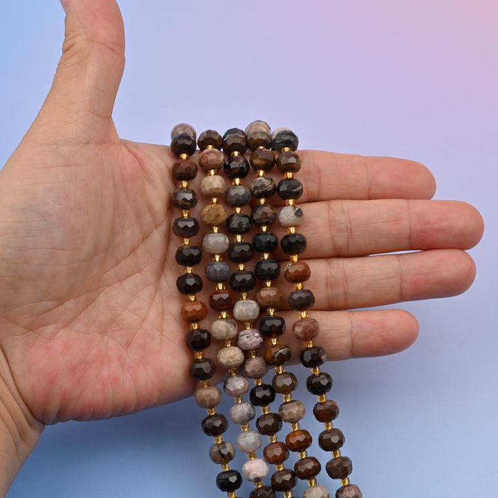 Natural Petrified Wood Faceted Rondelle Gemstone Beads, 6x8 mm Rondelle Faceted Bead, DIY Jewelry Making Beads, 15.5 Inches Per Strand