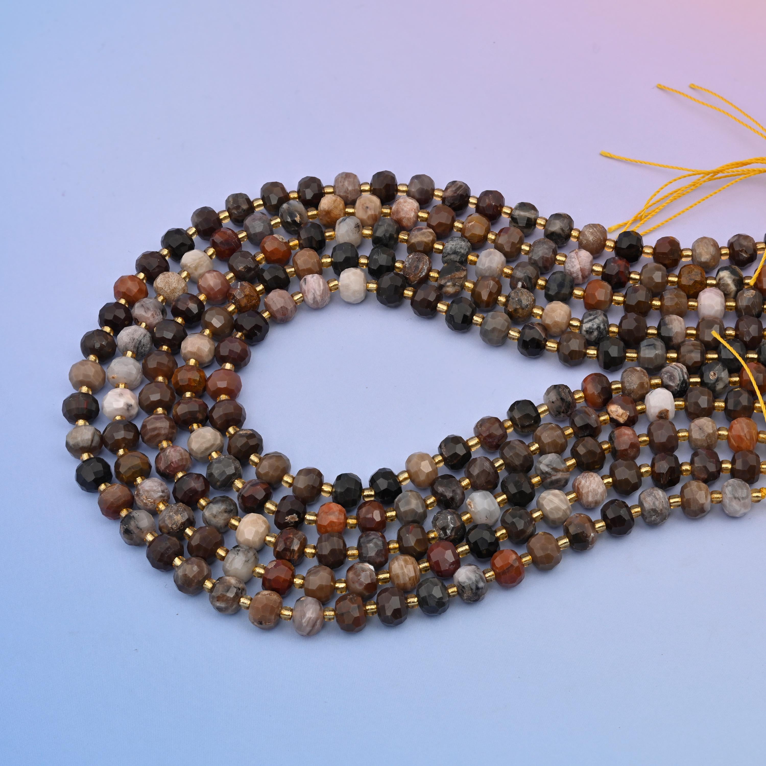 Natural Petrified Wood Faceted Rondelle Gemstone Beads, 6x8 mm Rondelle Faceted Bead, DIY Jewelry Making Beads, 15.5 Inches Per Strand