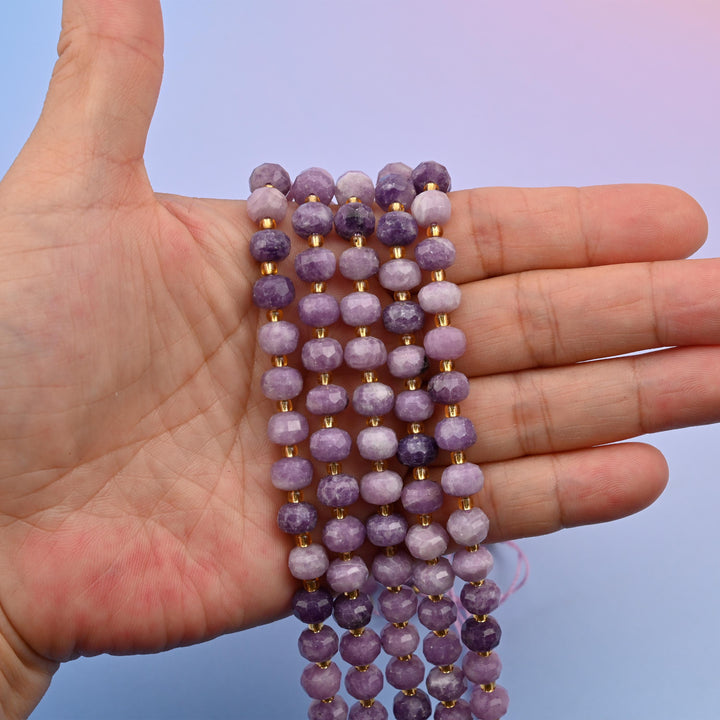 Natural Purple Lepidolite Faceted Rondelle Gemstone Beads, 6x8 mm Faceted Rondelle Bead, DIY Jewelry Making Beads, 15.5 Inches Per Strand
