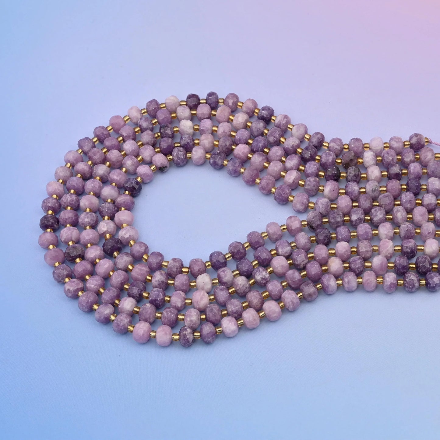 Natural Purple Lepidolite Faceted Rondelle Gemstone Beads, 6x8 mm Faceted Rondelle Bead, DIY Jewelry Making Beads, 15.5 Inches Per Strand - Mycrazycrystal