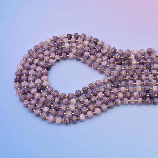 Natural Purple Lepidolite Faceted Rondelle Gemstone Beads, 6x8 mm Faceted Rondelle Bead, DIY Jewelry Making Beads, 15.5 Inches Per Strand - Mycrazycrystal