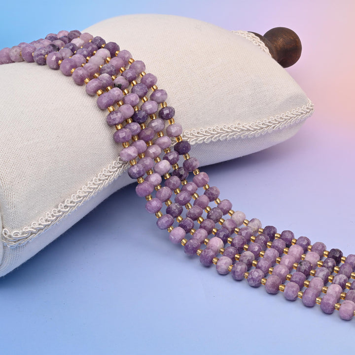 Natural Purple Lepidolite Faceted Rondelle Gemstone Beads, 6x8 mm Faceted Rondelle Bead, DIY Jewelry Making Beads, 15.5 Inches Per Strand