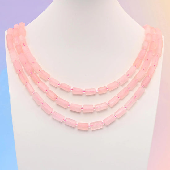 Natural Rose Quartz Faceted Tube Beads, Bead Size 12x8mm Rose Quartz Cylinder Bead, DIY Jewelry Making Beads, 15.5 Inches Per Strand - Mycrazycrystal