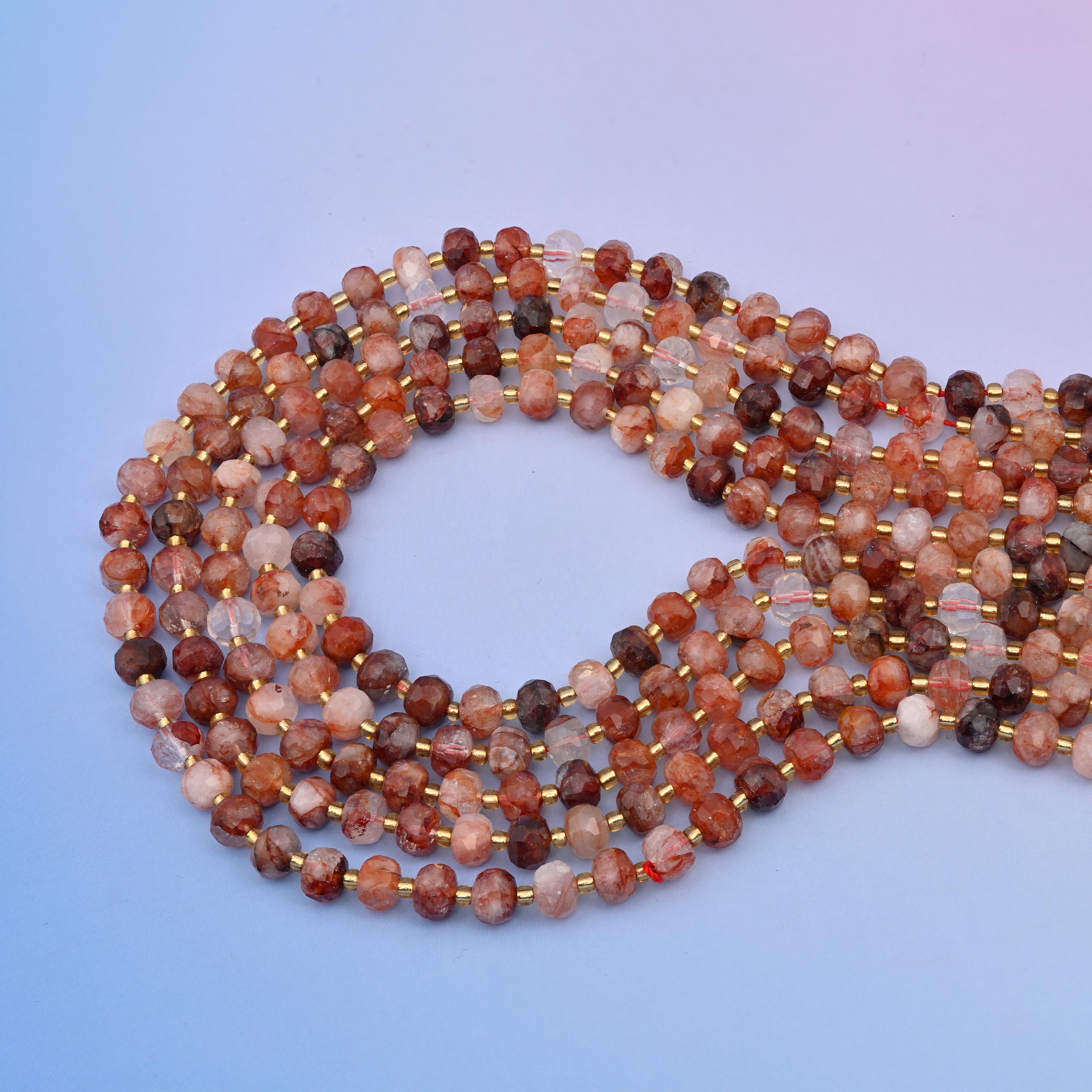Natural Red Hematoid Quartz Faceted Rondelle Gemstone Beads, 6x8 mm Faceted Rondelle Bead, DIY Jewelry Making Beads, 15.5 Inches Per Strand