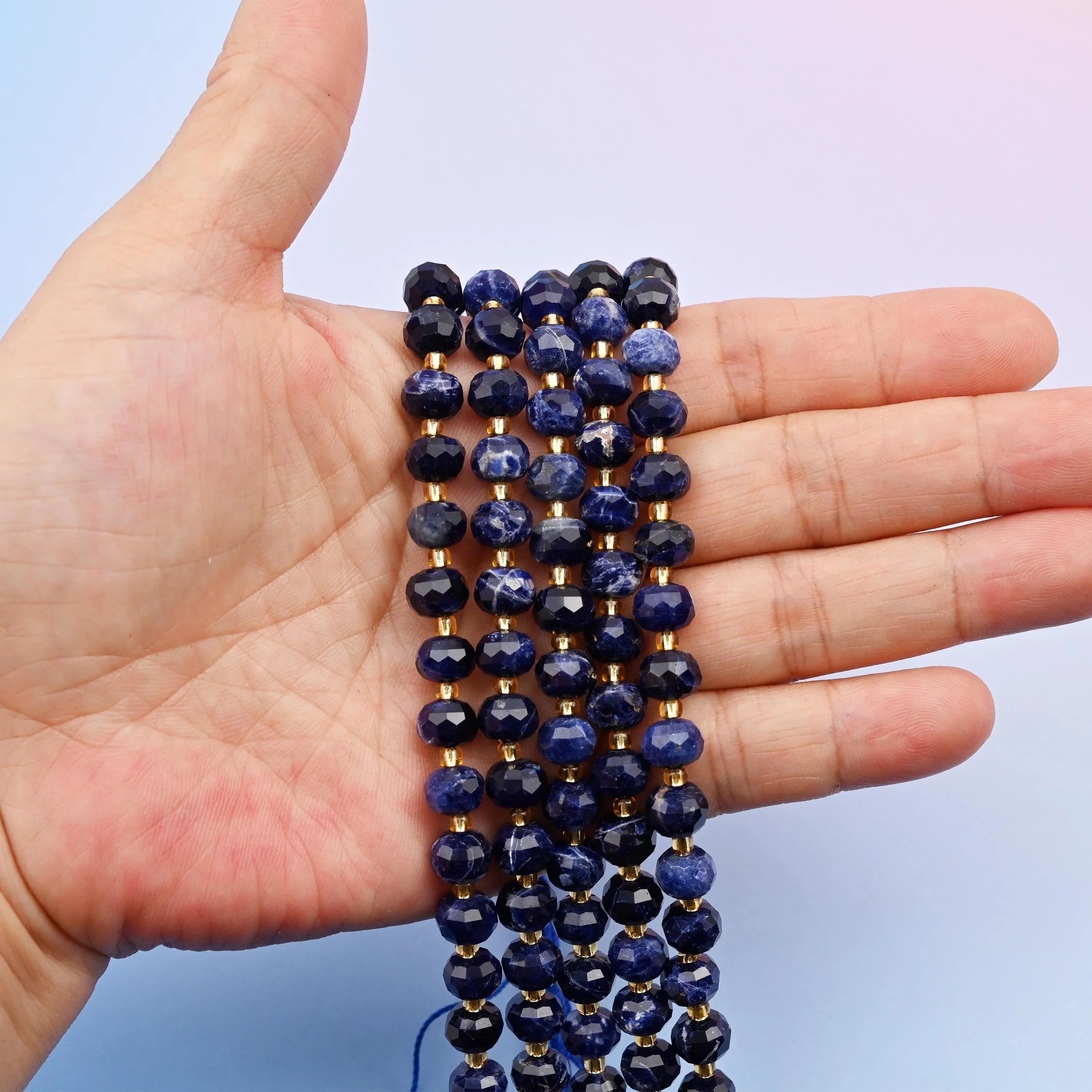 Natural Blue Sodalite Faceted Rondelle Gemstone Beads, 6x8 mm Faceted Rondelle Bead, DIY Jewelry Making Beads, 15.5 Inches Per Strand - Mycrazycrystal