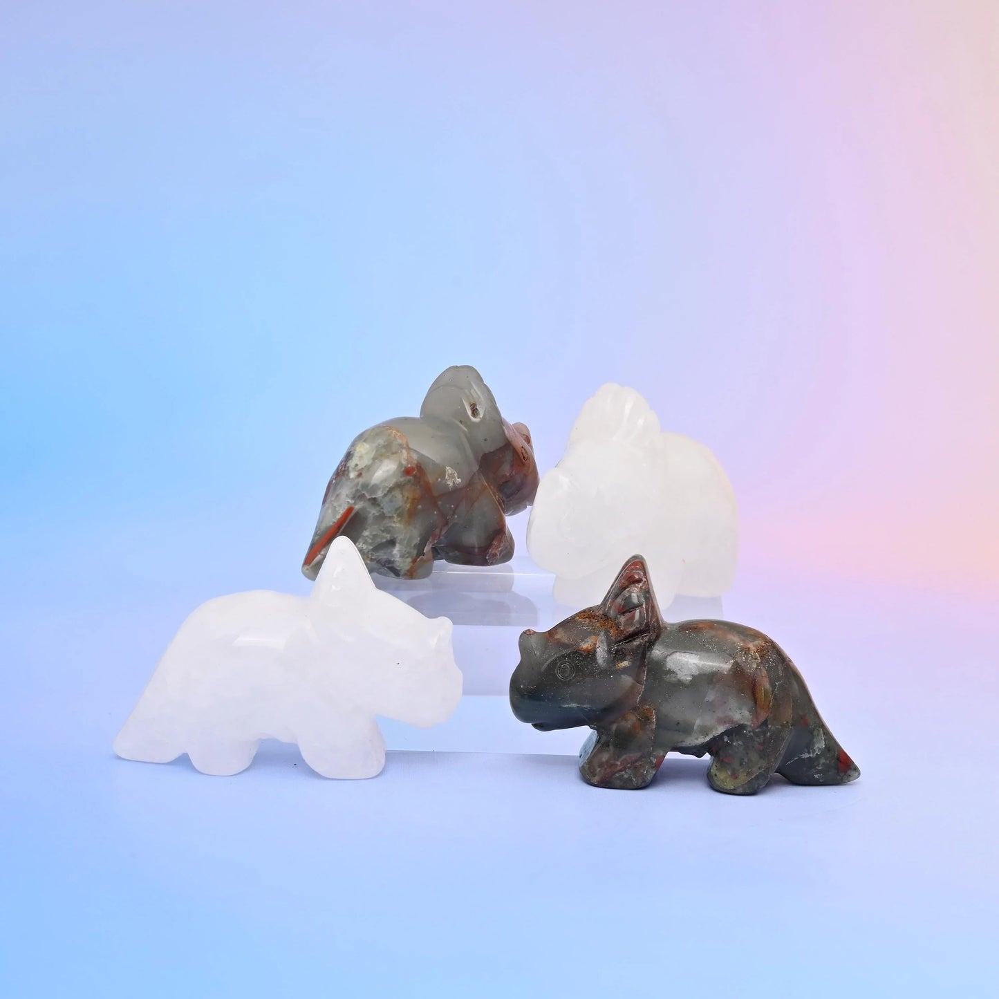 1.5" Triceratops Small Crystal Carving, Dinosaur Gemstone Figurine, Home Decoration, Gift for Everyone - Mycrazycrystal