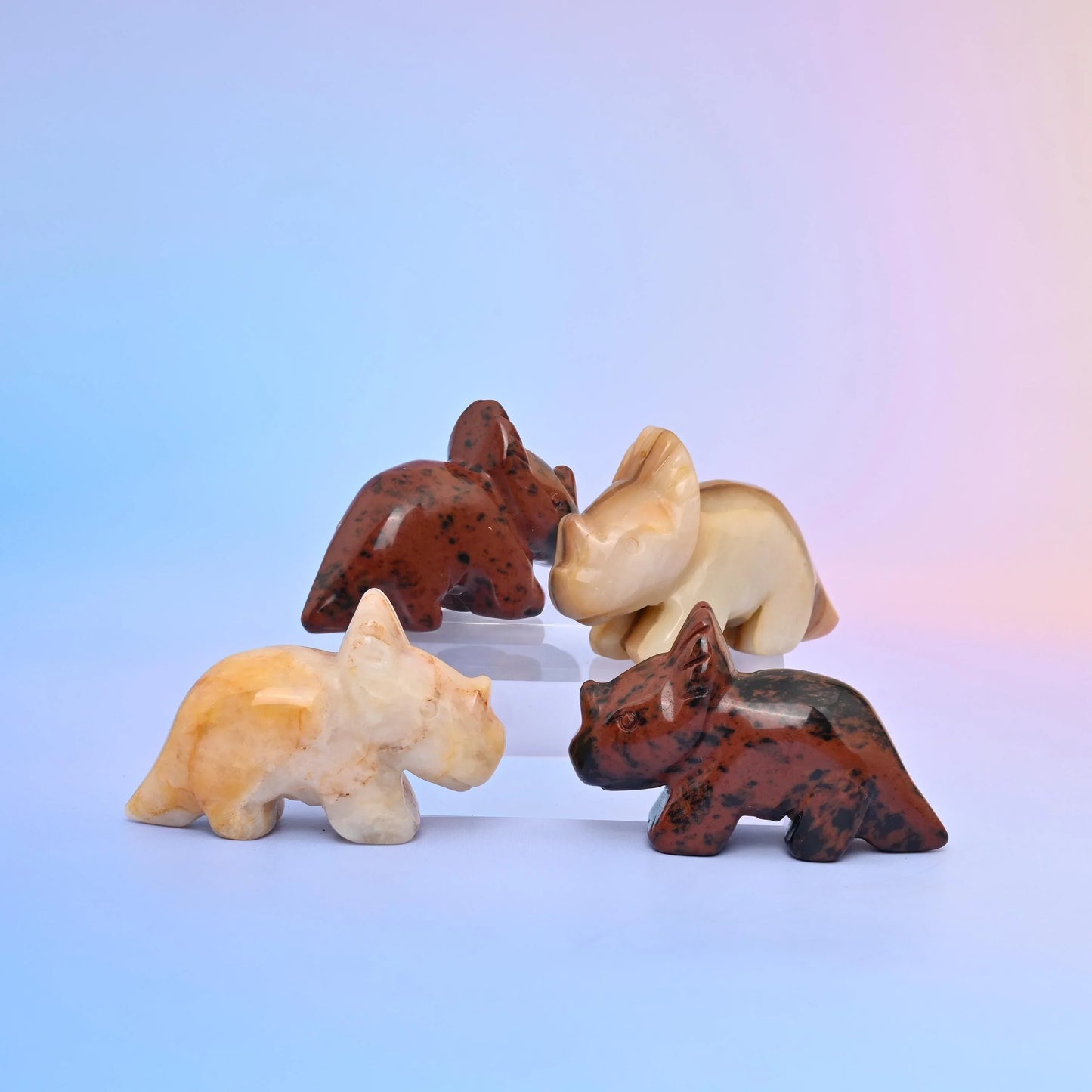 1.5" Triceratops Small Crystal Carving, Dinosaur Gemstone Figurine, Home Decoration, Gift for Everyone - Mycrazycrystal