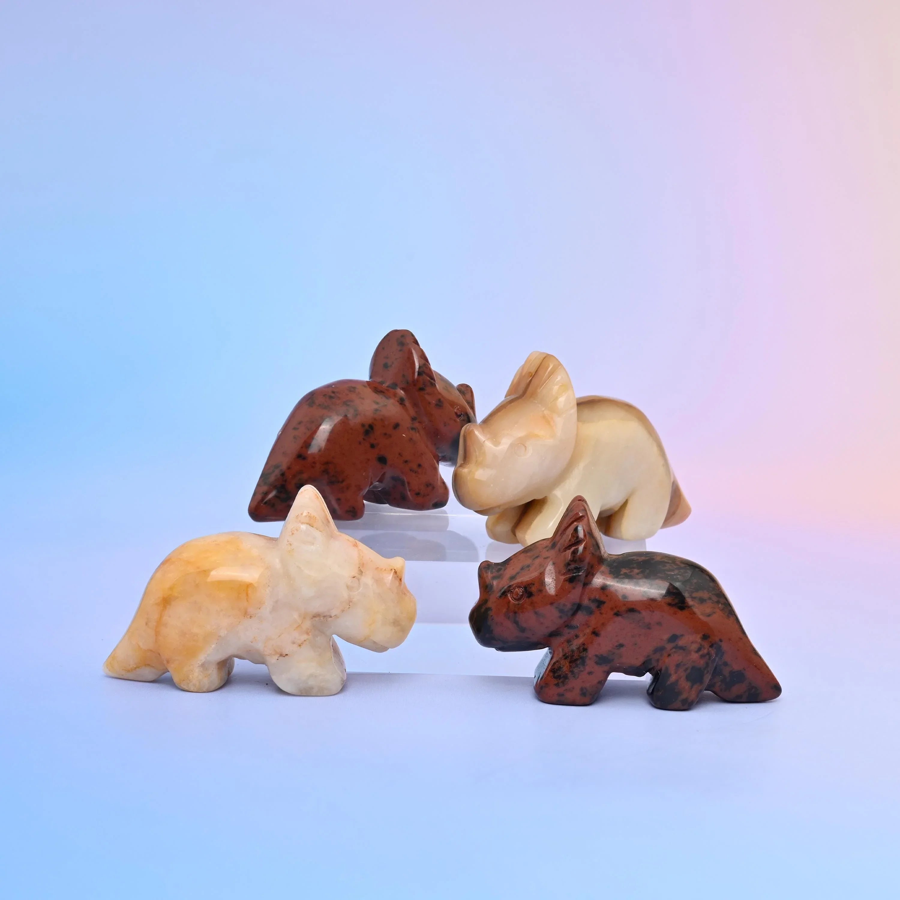 1.5" Triceratops Small Crystal Carving, Dinosaur Gemstone Figurine, Home Decoration, Gift for Everyone - Mycrazycrystal