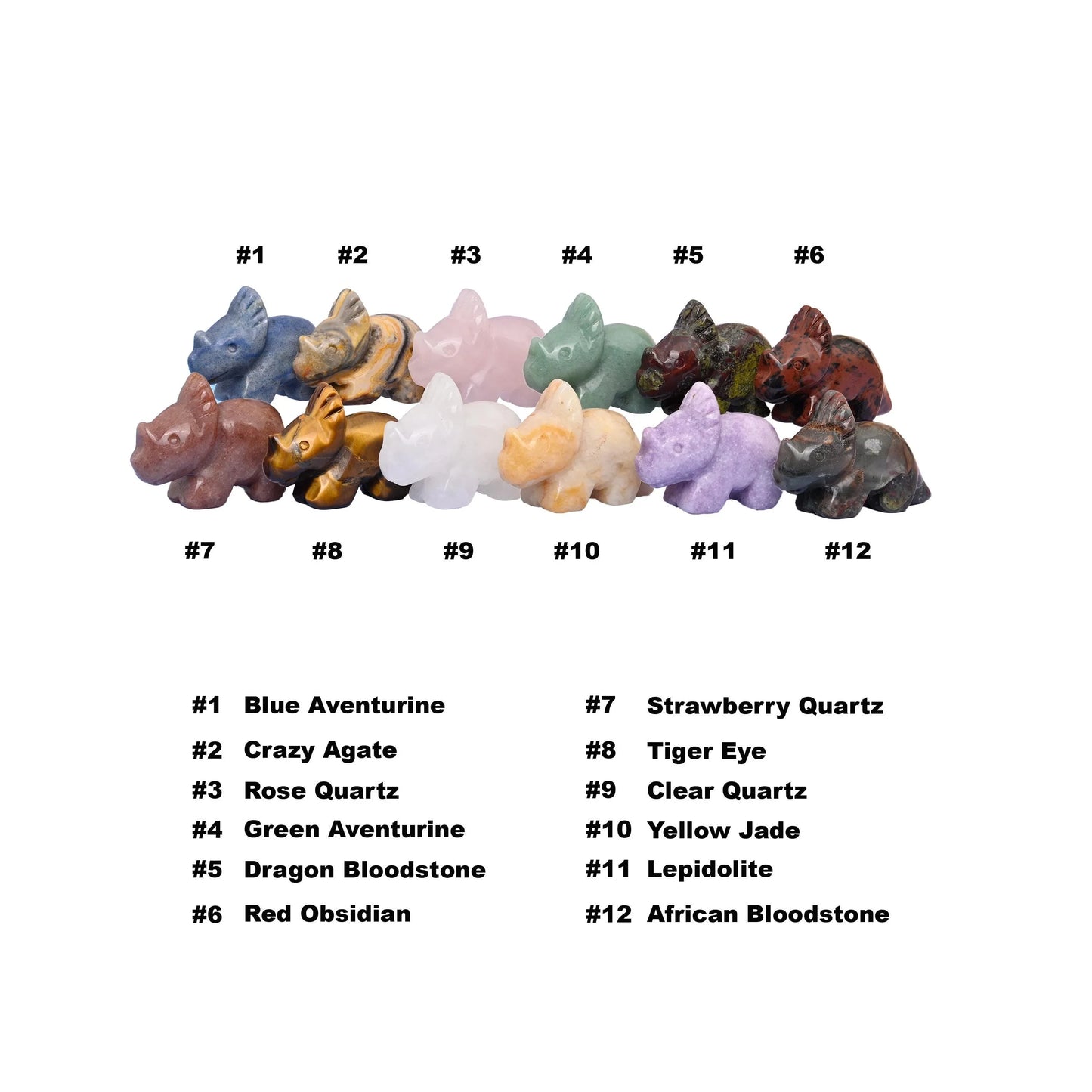 1.5" Triceratops Small Crystal Carving, Dinosaur Gemstone Figurine, Home Decoration, Gift for Everyone - Mycrazycrystal