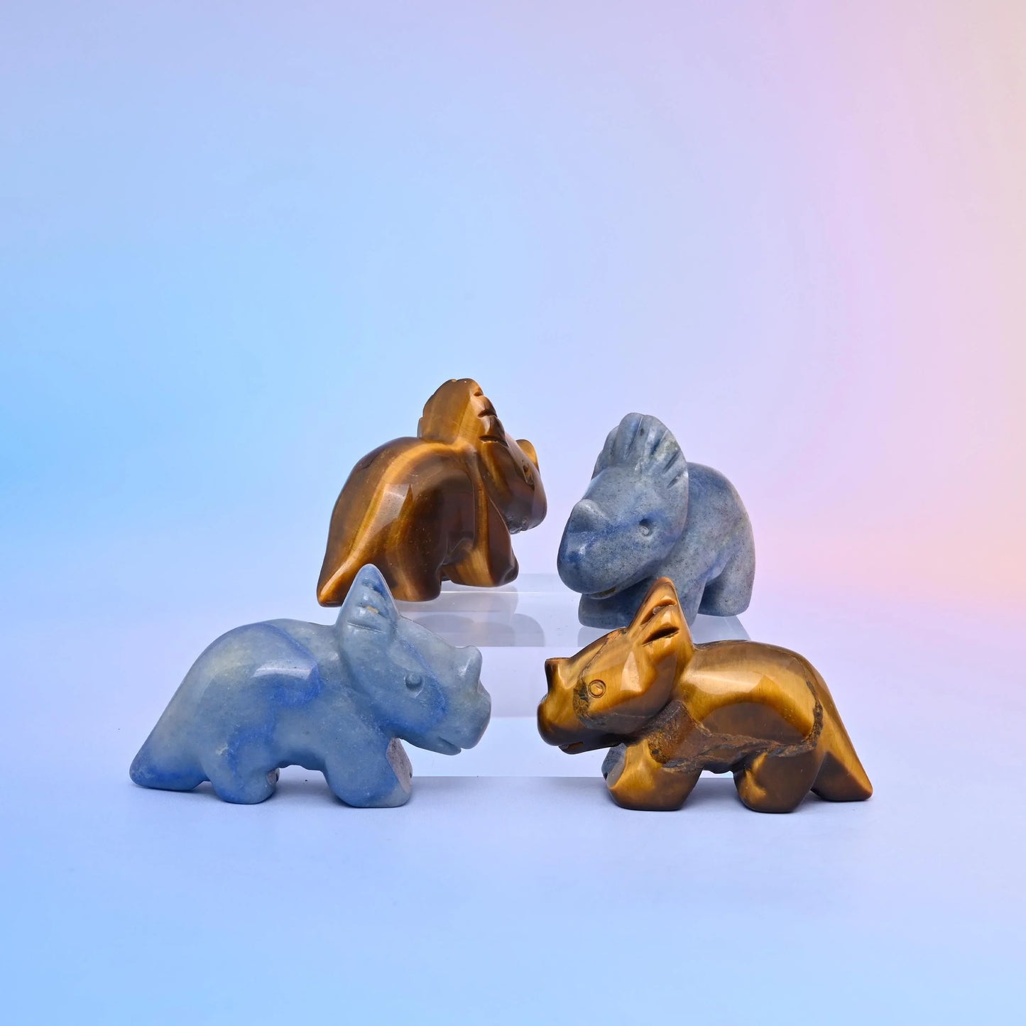 1.5" Triceratops Small Crystal Carving, Dinosaur Gemstone Figurine, Home Decoration, Gift for Everyone - Mycrazycrystal