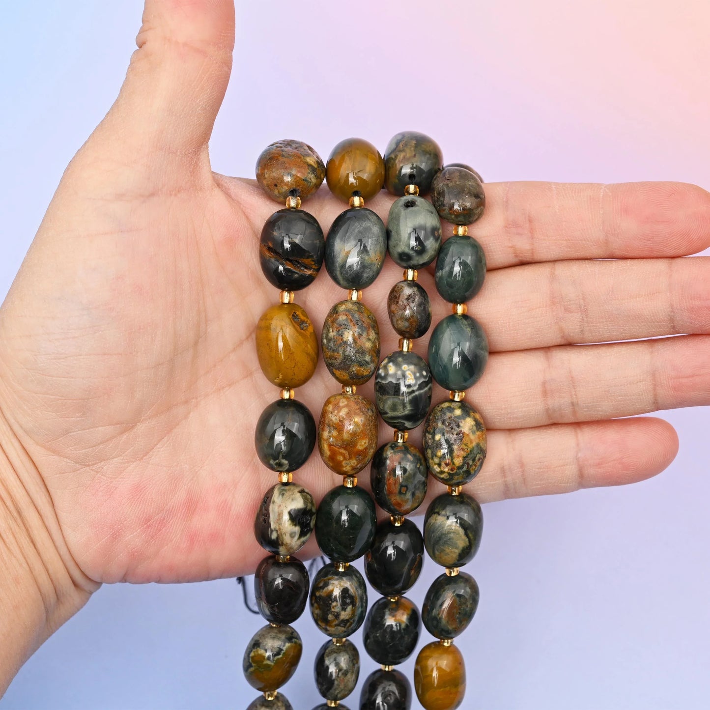 Natural Ocean Jasper Oval Gemstone Beads, Size 10-17mm Ocean Jasper Nugget Beads, DIY Jewelry Making Beads, 15.5 Inches Per Strand - Mycrazycrystal
