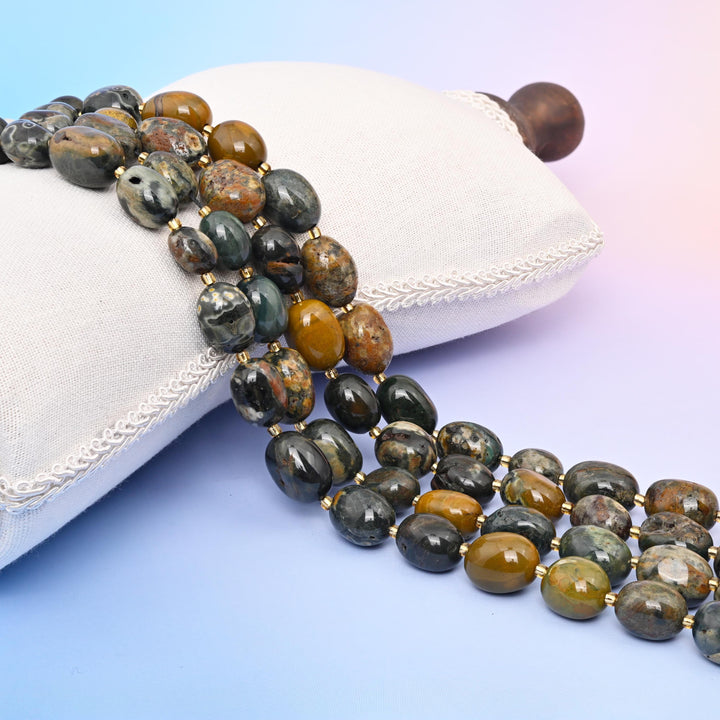 Natural Ocean Jasper Oval Gemstone Beads, Size 10-17mm Ocean Jasper Nugget Beads, DIY Jewelry Making Beads, 15.5 Inches Per Strand