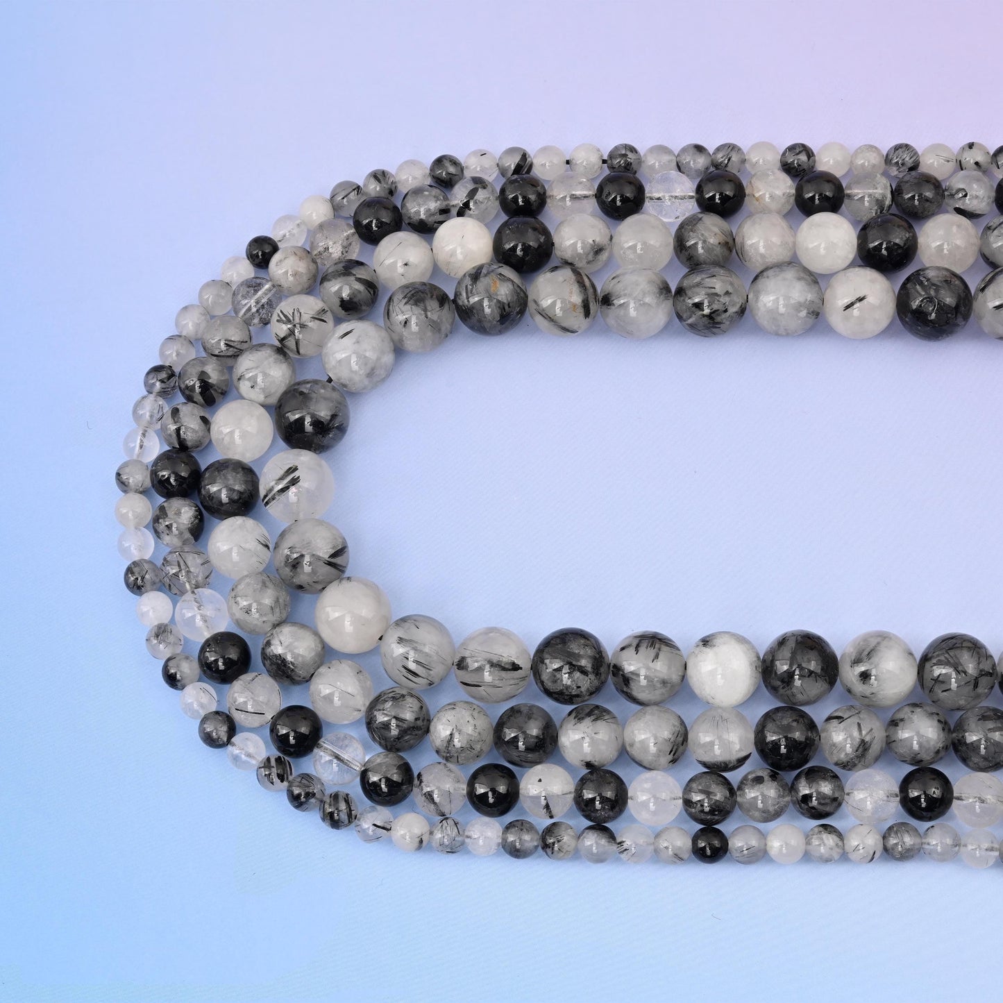Natural Black Rutilated Quartz Round Gemstone Beads, 6mm, 8mm, 10mm, 12mm Round Bead, DIY Jewelry Making Beads, 15.5 Inches Per Strand - Mycrazycrystal