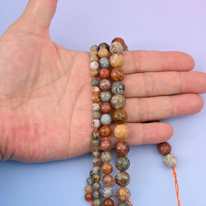 Natural Flower Ocean Jasper Round Gemstone Beads, 6mm, 8mm, 10mm Gemstone Round Bead, DIY Jewelry Making Beads, 15.5 Inches Per Strand - Mycrazycrystal