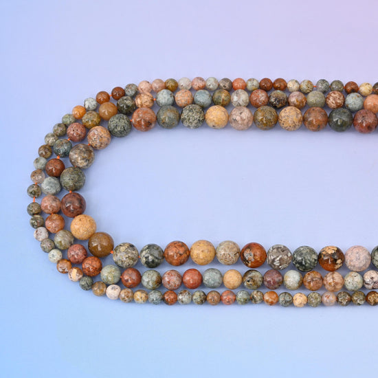Natural Flower Ocean Jasper Round Gemstone Beads, 6mm, 8mm, 10mm Gemstone Round Bead, DIY Jewelry Making Beads, 15.5 Inches Per Strand - Mycrazycrystal