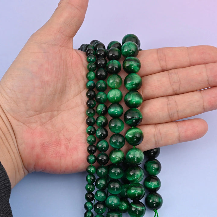Green Tiger Eye Round Gemstone Beads, 6mm, 8mm, 10mm, 12mm Gemstone Round Bead, DIY Jewelry Making Beads, 15.5 Inches Per Strand - Mycrazycrystal