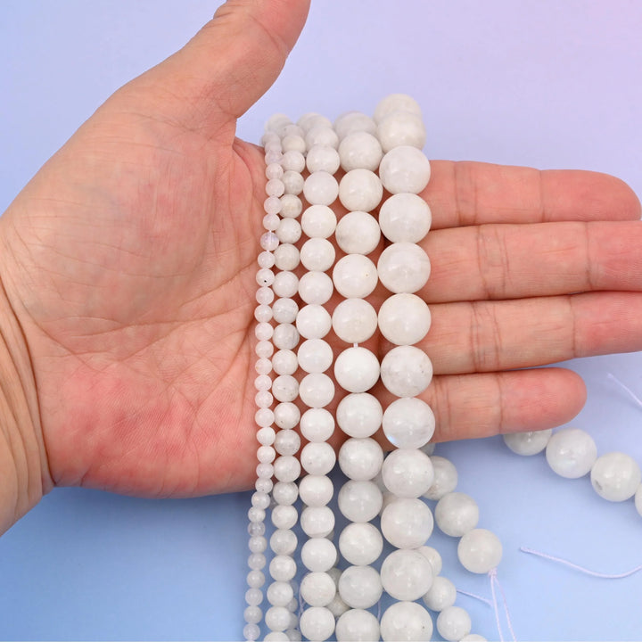 Flash White Moonstone Round Gemstone Beads, 4mm, 6mm, 8mm, 10mm, 12mm Gemstone Round Bead, DIY Jewelry Making Beads, 15.5 Inches Per Strand - Mycrazycrystal