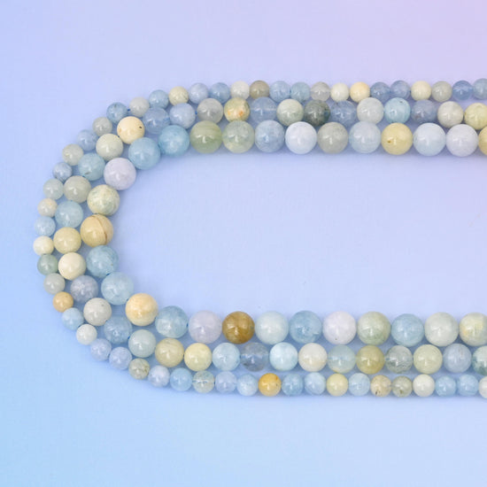 Natural Multi Color Aquamarine Round Gemstone Beads, 6mm, 8mm, 10mm Gemstone Round Bead, DIY Jewelry Making Beads, 15.5 Inches Per Strand - Mycrazycrystal