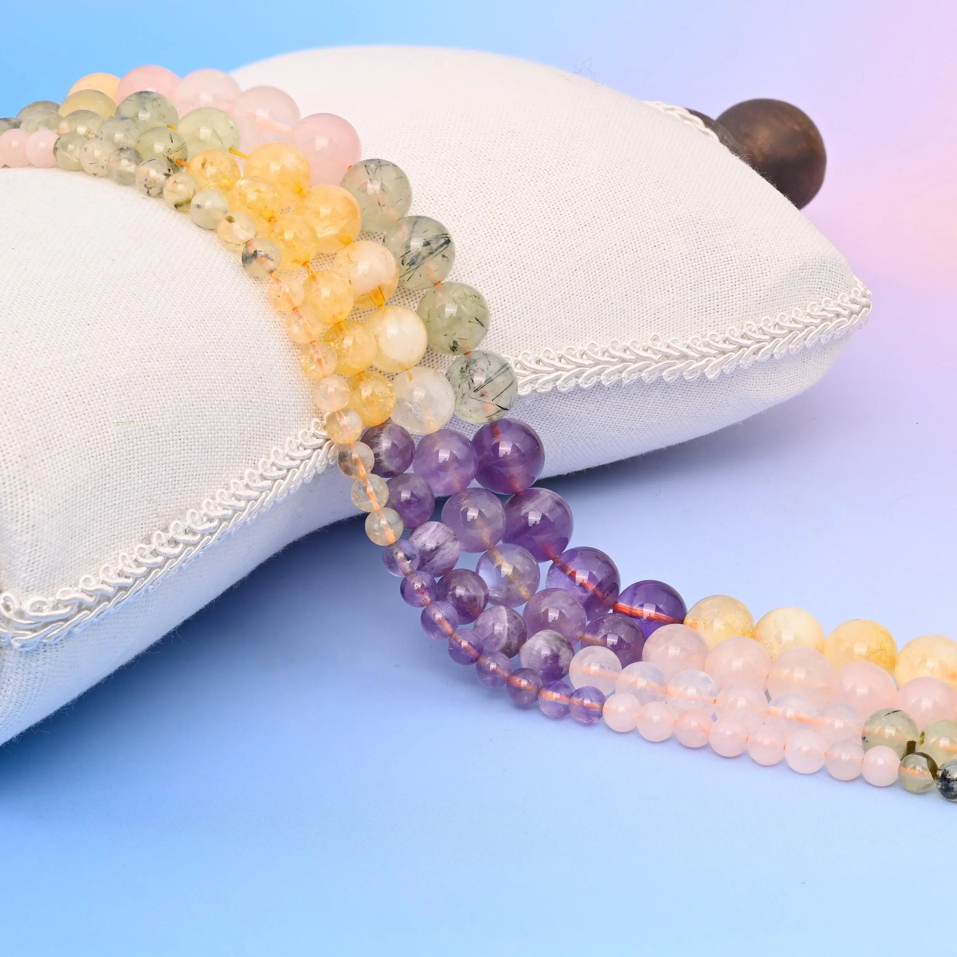 Prehnite, Rose Quartz, Amethyst, and Citrine 4 Combination Gemstone Round Beads, Size 6mm, 8mm, 10mm, 12mm, Multi-Color Gemstone Round Bead - Mycrazycrystal