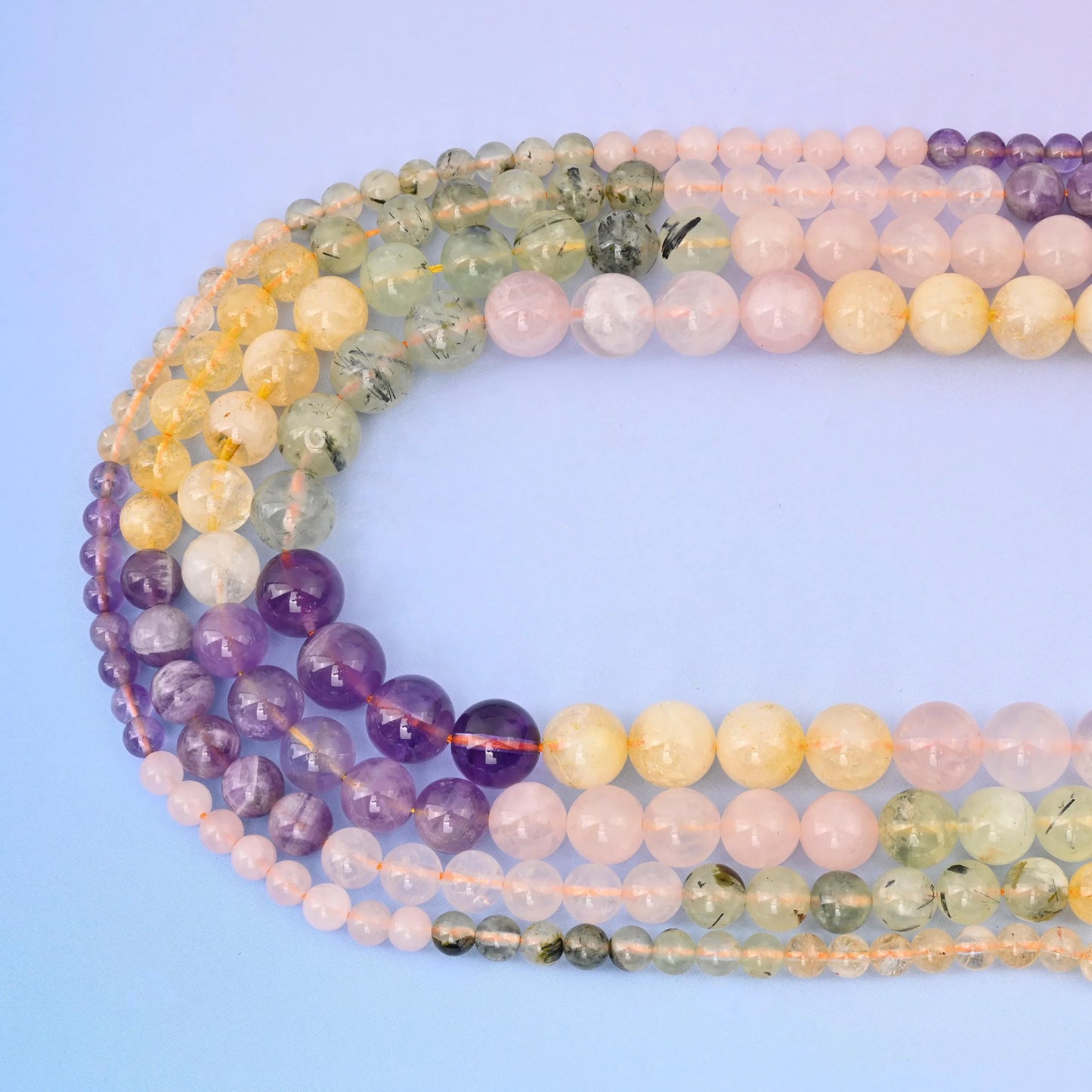 Prehnite, Rose Quartz, Amethyst, and Citrine 4 Combination Gemstone Round Beads, Size 6mm, 8mm, 10mm, 12mm, Multi-Color Gemstone Round Bead - Mycrazycrystal