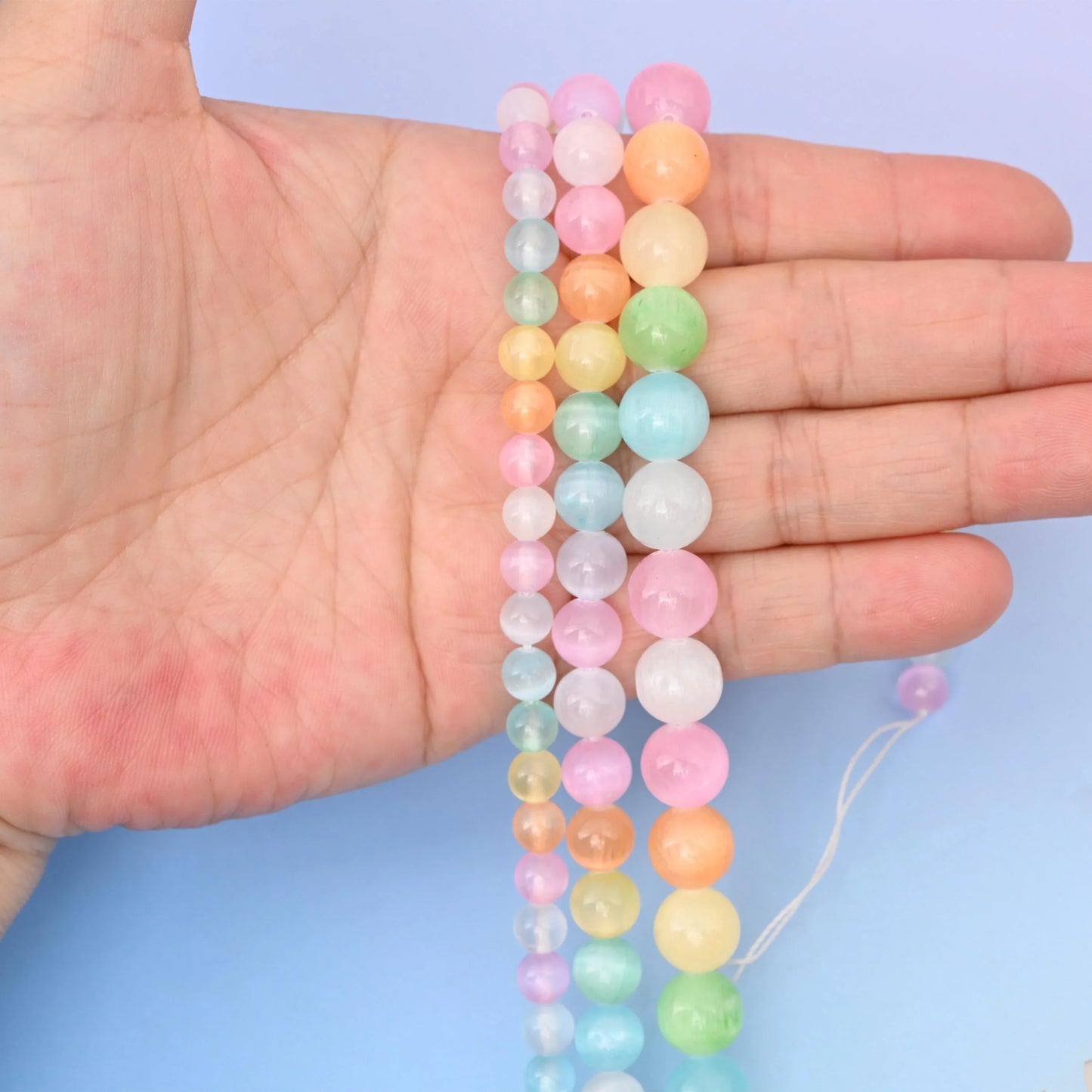 Light Multi Color Selenite Round Gemstone Beads, 6mm, 8mm, 10mm Gemstone Round Bead, DIY Jewelry Making Beads, 15.5 Inches Per Strand - Mycrazycrystal