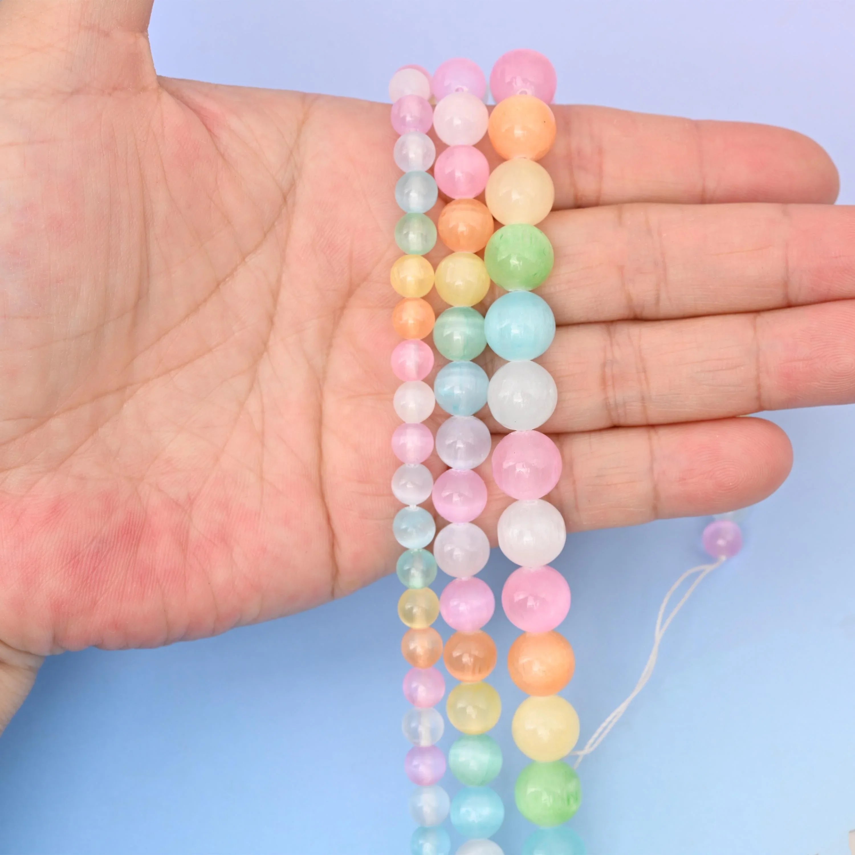 Light Multi Color Selenite Round Gemstone Beads, 6mm, 8mm, 10mm Gemstone Round Bead, DIY Jewelry Making Beads, 15.5 Inches Per Strand - Mycrazycrystal