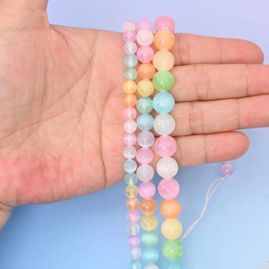 Light Multi Color Selenite Round Gemstone Beads, 6mm, 8mm, 10mm Gemstone Round Bead, DIY Jewelry Making Beads, 15.5 Inches Per Strand - Mycrazycrystal