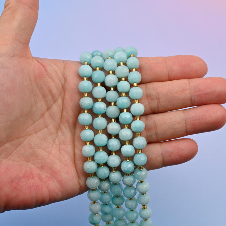 Color Dyed Blue Amazonite Faceted Rondelle Gemstone Beads