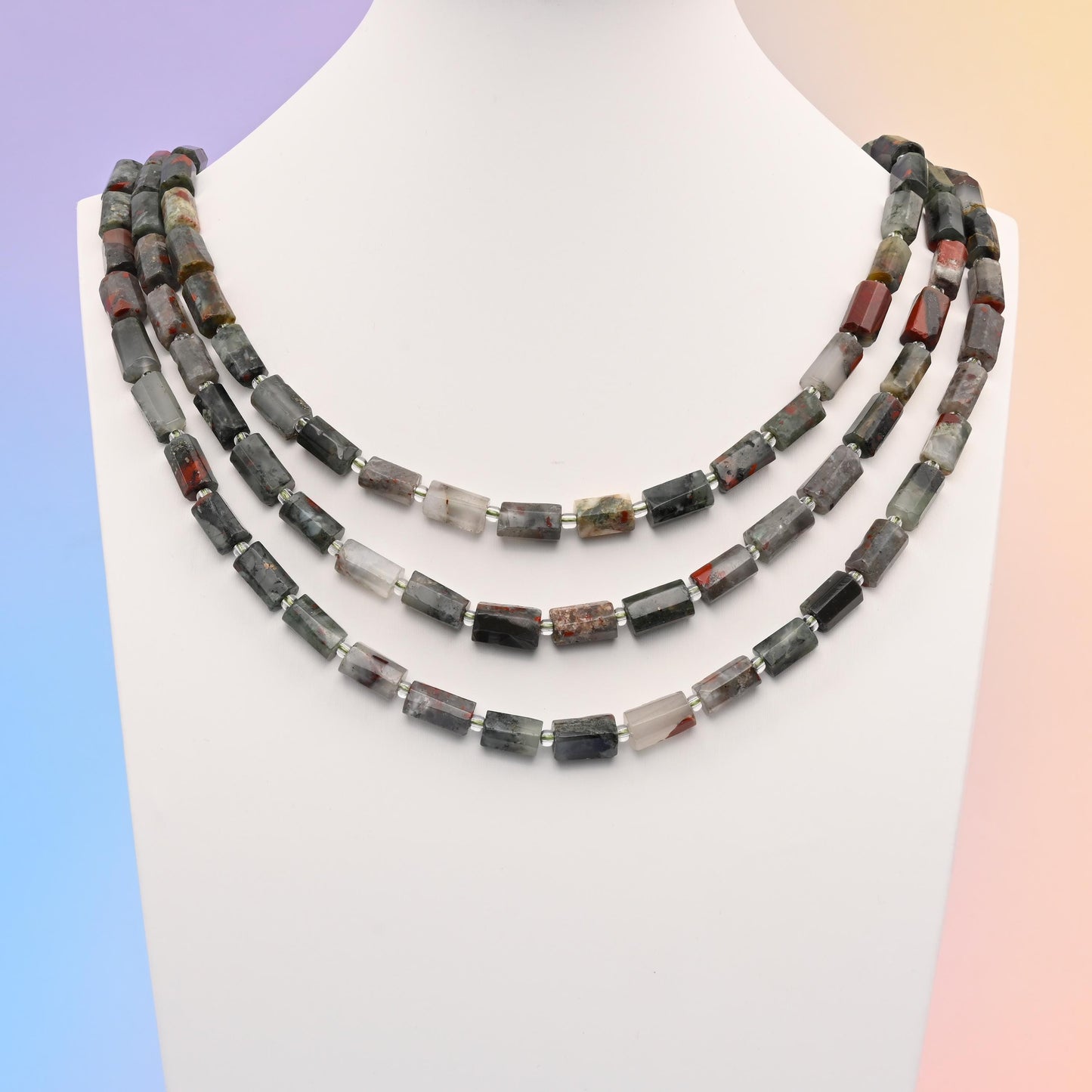 Natural African Bloodstone Faceted Tube Beads