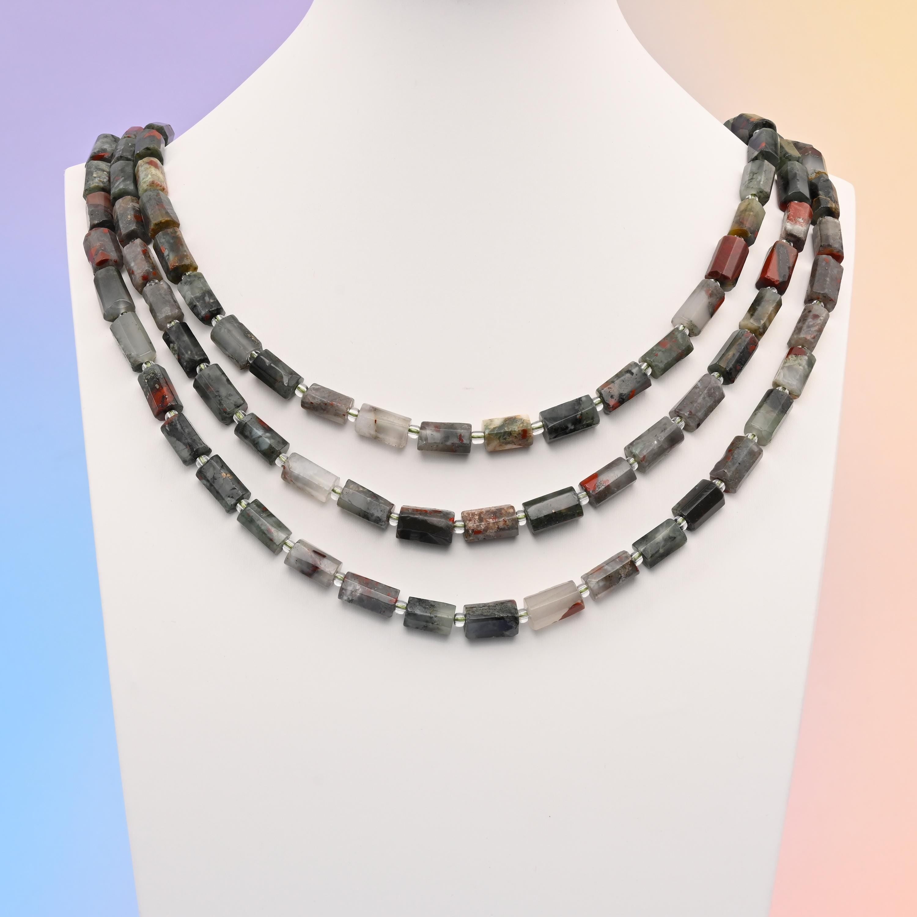 Natural African Bloodstone Faceted Tube Beads