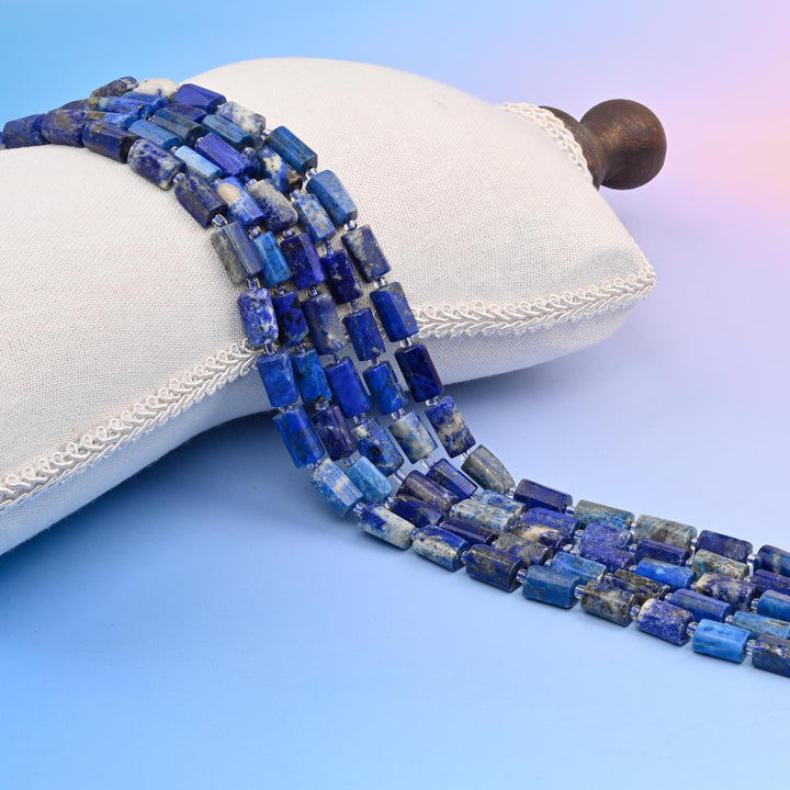 Natural Lapis Faceted Tube Beads, Bead Size 12x8mm Lapis Gemstone Cylinder Bead, DIY Jewelry Making Beads, 15.5 Inches Per Strand
