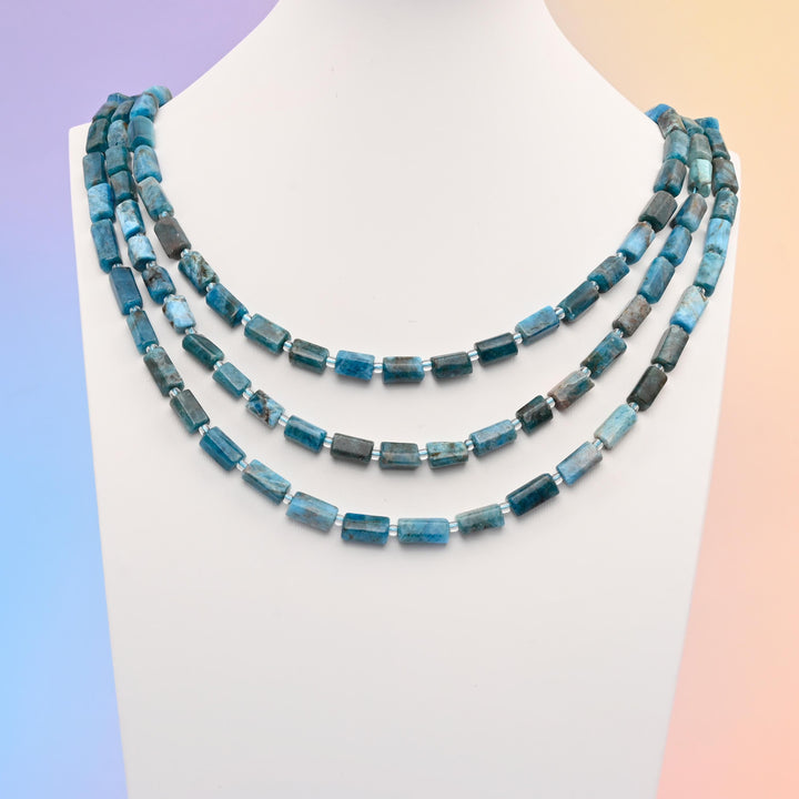 Natural Blue Apatite Faceted Tube Beads