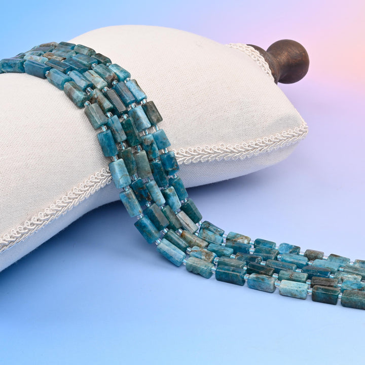 Natural Blue Apatite Faceted Tube Beads