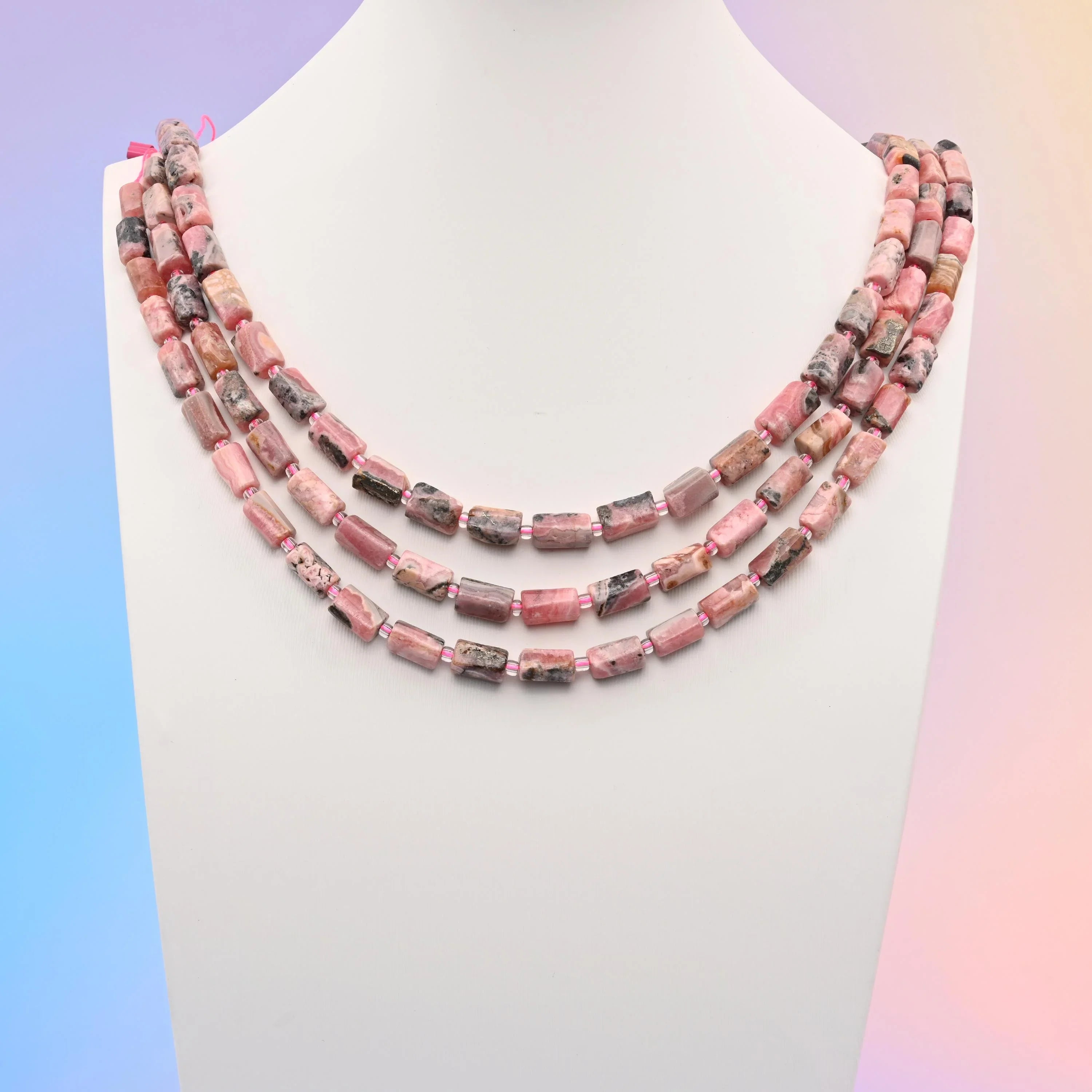 Natural Pink Rhodonite Faceted Tube Beads, Bead Size 12x8mm Gemstone Cylinder Bead, DIY Jewelry Making Beads, 15.5 Inches Per Strand - Mycrazycrystal