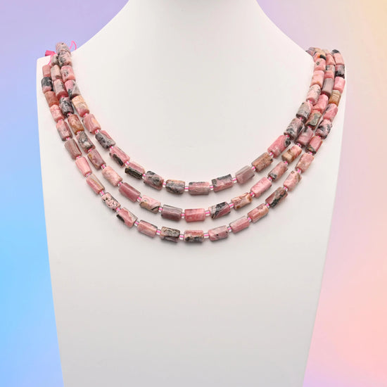 Natural Pink Rhodonite Faceted Tube Beads, Bead Size 12x8mm Gemstone Cylinder Bead, DIY Jewelry Making Beads, 15.5 Inches Per Strand - Mycrazycrystal