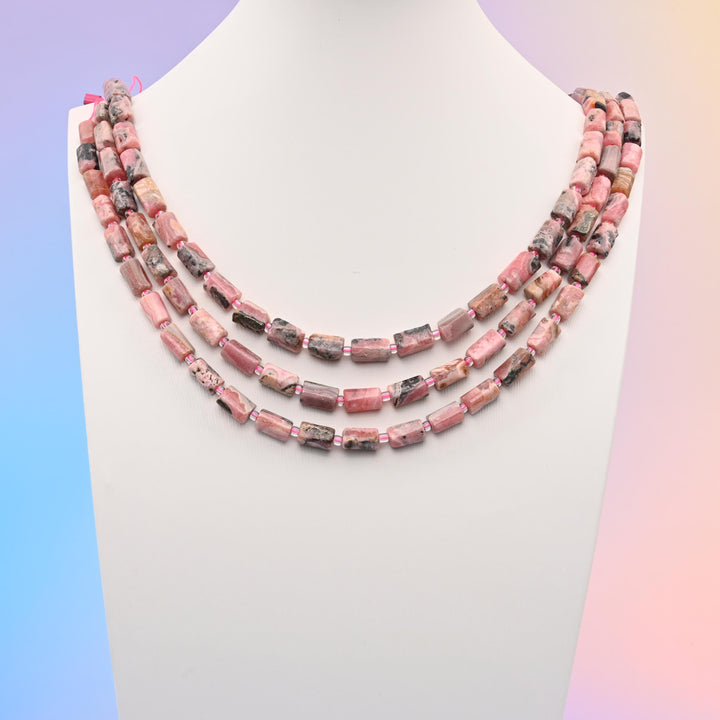 Natural Pink Rhodonite Faceted Tube Beads, Bead Size 12x8mm Gemstone Cylinder Bead, DIY Jewelry Making Beads, 15.5 Inches Per Strand