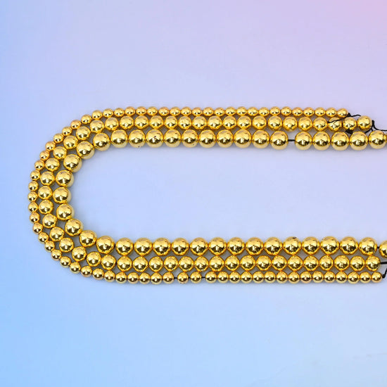 Titanium Gold Hematite Round Gemstone Beads, 4mm, 6mm, 8mm, 10mm Gemstone Round Bead, DIY Jewelry Making Beads, 15.5 Inches Per Strand - Mycrazycrystal
