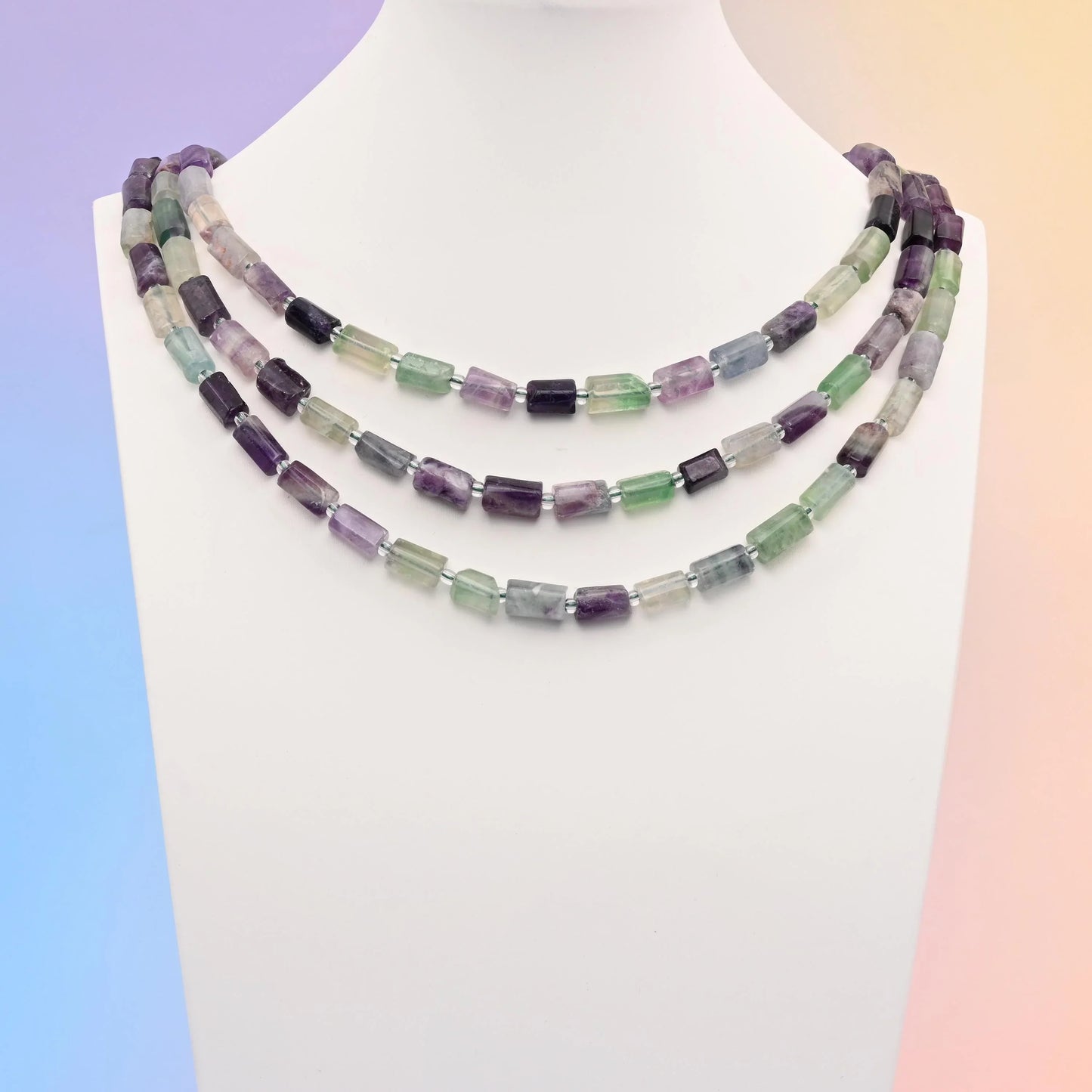 Natural Multi-Color Fluorite Faceted Tube Beads, Bead Size 12x8mm Gemstone Cylinder Bead, DIY Jewelry Making Beads, 15.5 Inches Per Strand - Mycrazycrystal