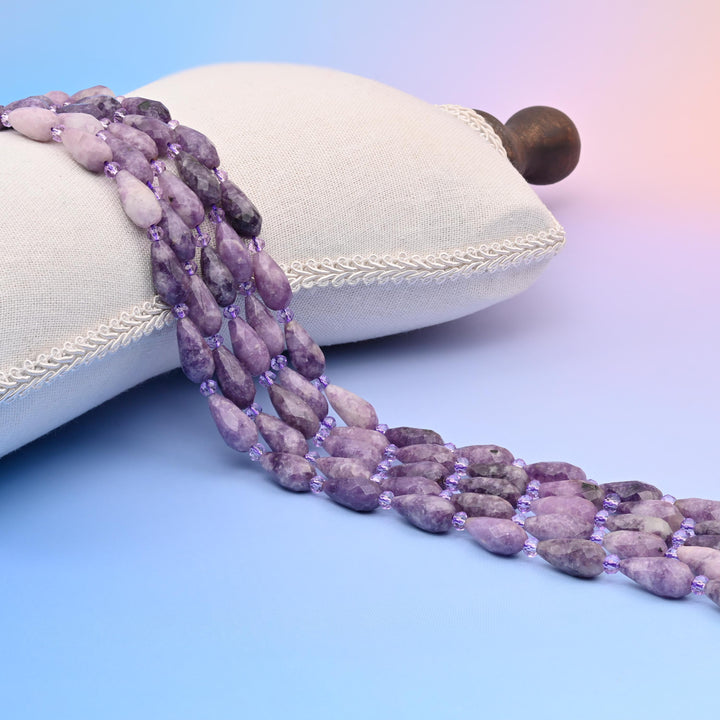 Natural Lepidolite Faceted Teardrop Gemstone Beads, Bead Size 16x8mm Faceted Beads, DIY Jewelry Making Beads, 15.5 Inches Per Strand