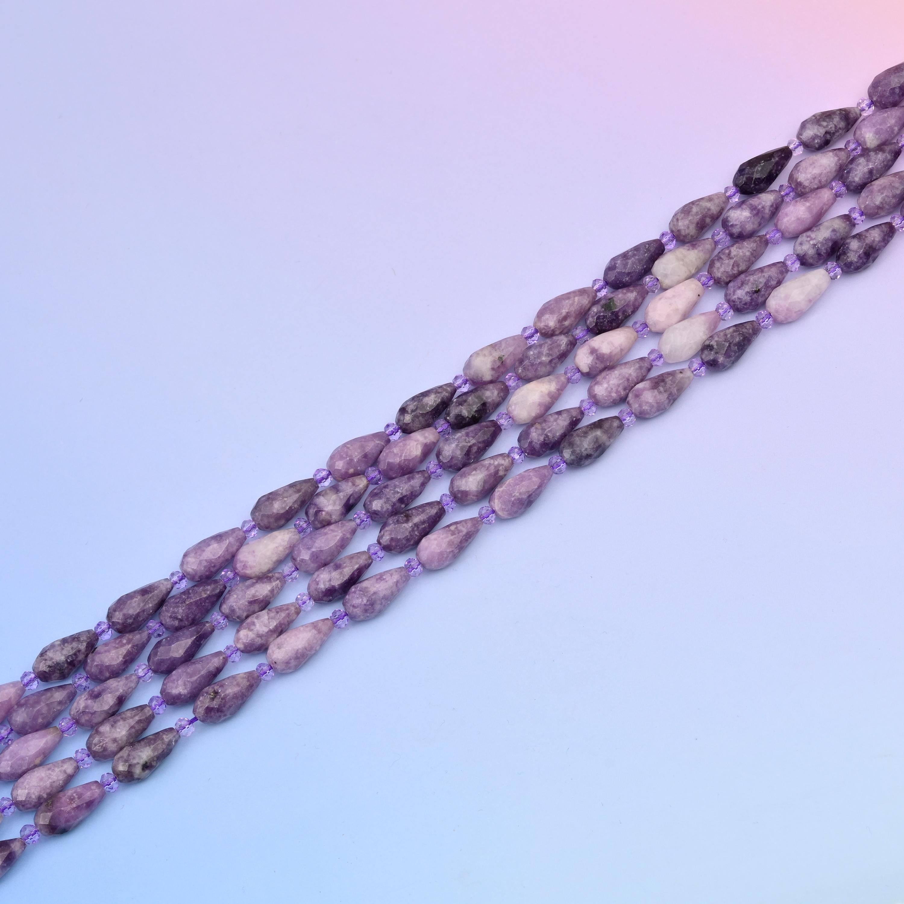 Natural Lepidolite Faceted Teardrop Gemstone Beads, Bead Size 16x8mm Faceted Beads, DIY Jewelry Making Beads, 15.5 Inches Per Strand