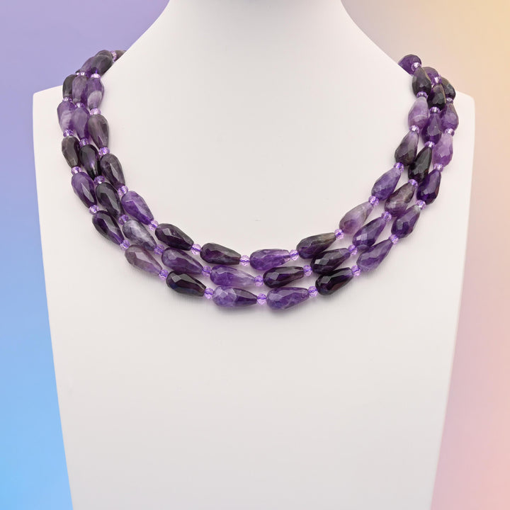 Natural Amethyst Faceted Teardrop Gemstone Beads