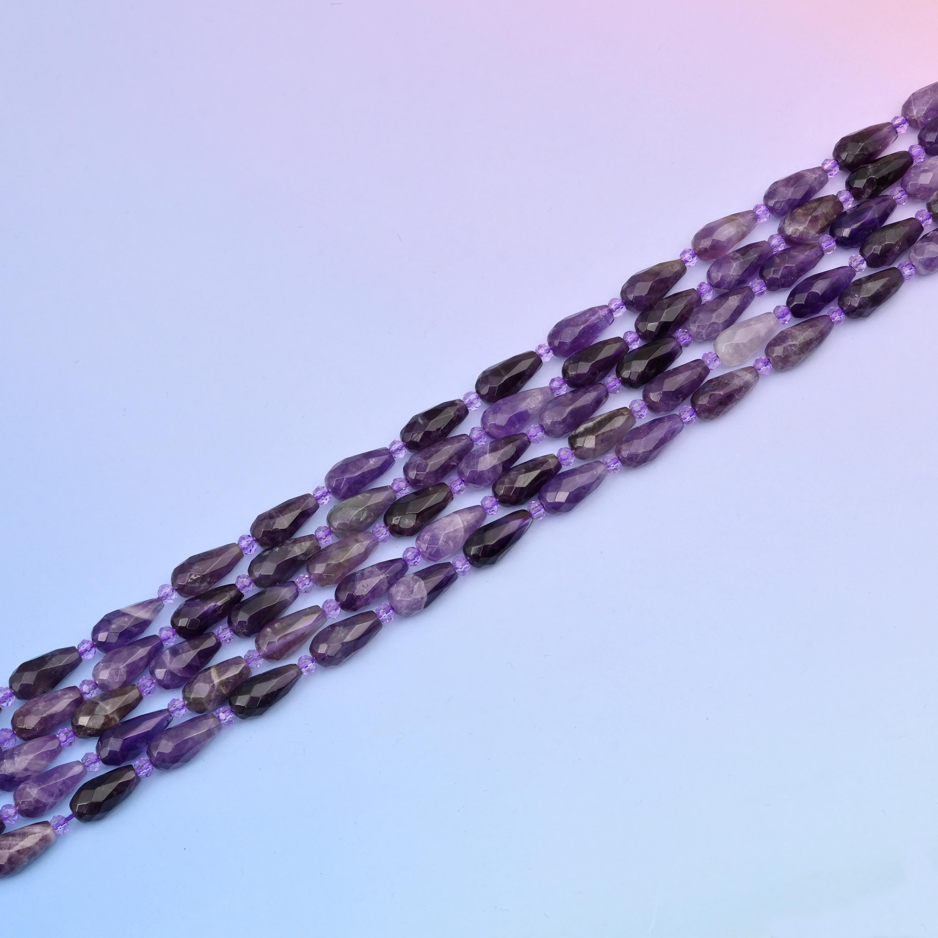 Natural Amethyst Faceted Teardrop Gemstone Beads