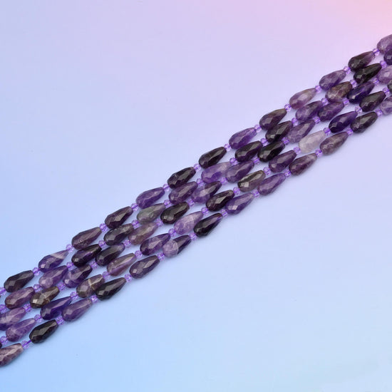 Natural Amethyst Faceted Teardrop Gemstone Beads