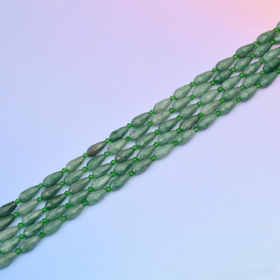 Natural Green Aventurine Faceted Teardrop Gemstone Beads, Bead Size 16x8mm Faceted Beads, DIY Jewelry Making Beads, 15.5 Inches Per Strand