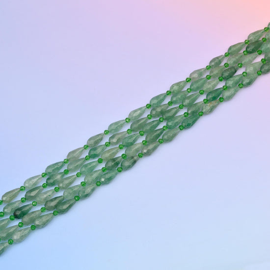 Natural Green Strawberry Quartz Faceted Teardrop Gemstone Beads, Size 16x8mm Faceted Beads, DIY Jewelry Making Beads, 15.5 Inches Per Strand