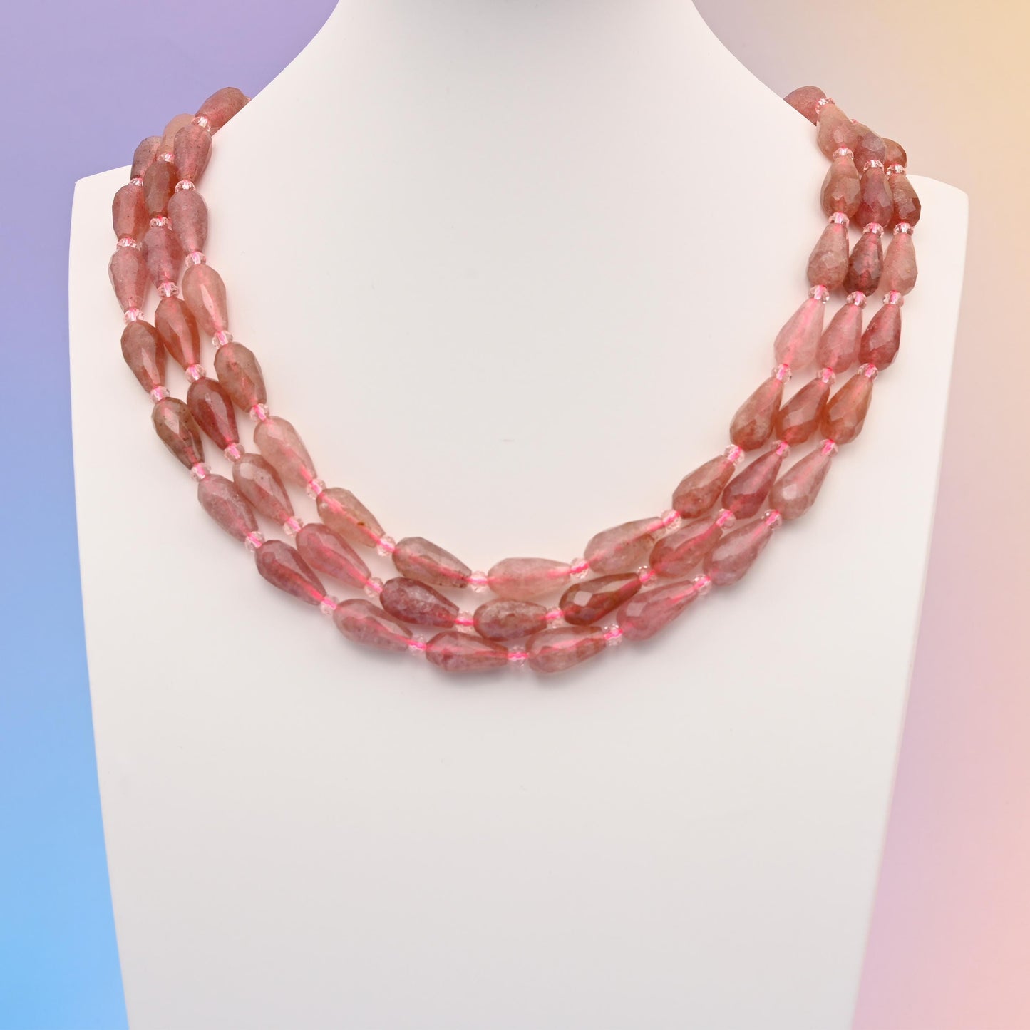 Natural Pink Strawberry Quartz Faceted Teardrop Gemstone Beads, Size 16x8mm Faceted Beads, DIY Jewelry Making Beads, 15.5 Inches Per Strand