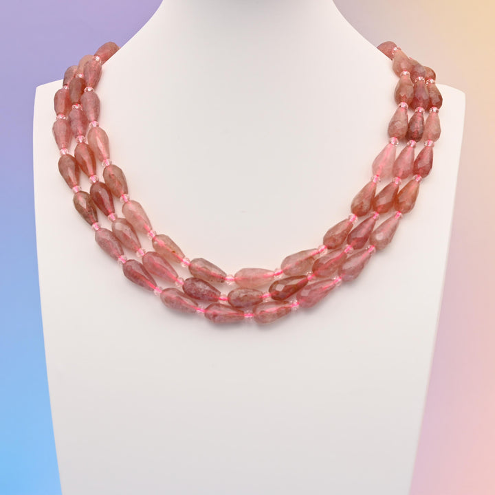 Natural Pink Strawberry Quartz Faceted Teardrop Gemstone Beads, Size 16x8mm Faceted Beads, DIY Jewelry Making Beads, 15.5 Inches Per Strand