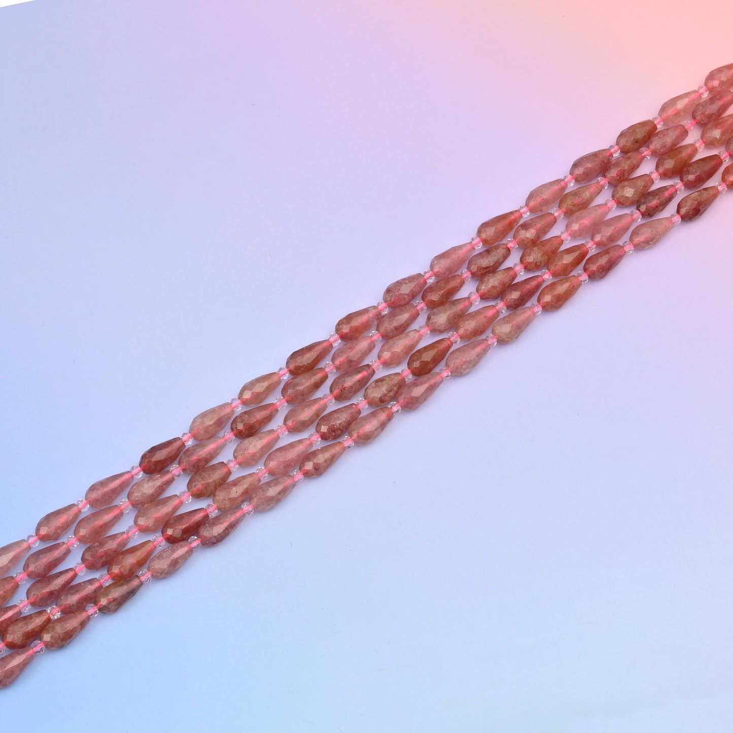 Natural Pink Strawberry Quartz Faceted Teardrop Gemstone Beads, Size 16x8mm Faceted Beads, DIY Jewelry Making Beads, 15.5 Inches Per Strand
