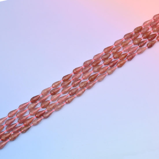 Natural Pink Strawberry Quartz Faceted Teardrop Gemstone Beads, Size 16x8mm Faceted Beads, DIY Jewelry Making Beads, 15.5 Inches Per Strand