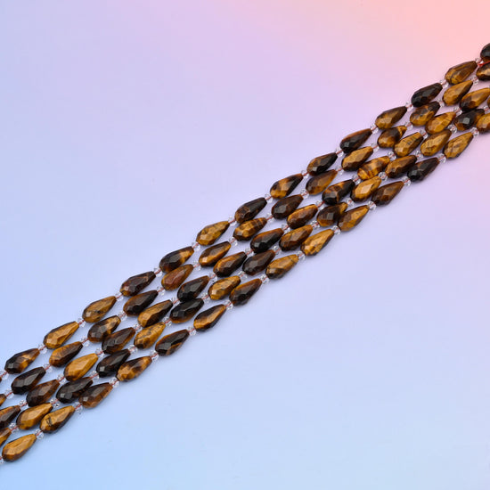 Natural Tiger Eye Faceted Teardrop Gemstone Beads, Size 16x8mm Faceted Beads, DIY Jewelry Making Beads, 15.5 Inches Per Strand
